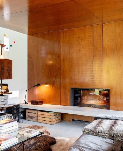 Plywood Fireplace, Fireplace Divider, Mid Modern House, Photo Animation, 360 Photo, Plywood Interior, Mid Century Modern Home, Your Drawing, Interiors Dream