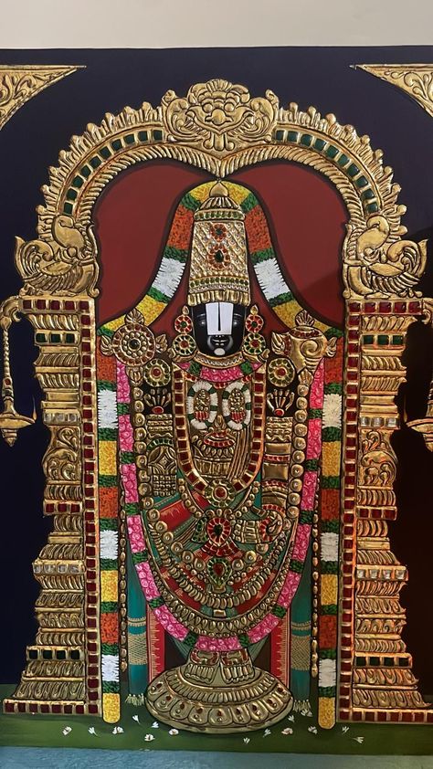 Tanjore Painting Sketches, Divine Paintings, Venkateswara Swamy Images Hd 1080 Wallpaper, Lakshmi Maa, Thanjavur Painting, Tanjore Art, Mysore Painting, Indian Traditional Paintings, Crown Paints