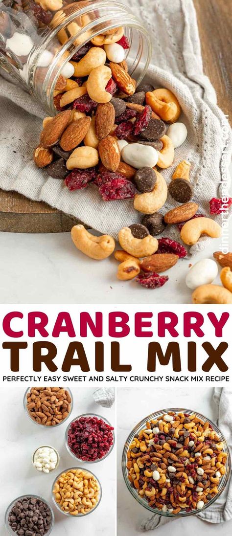 Cranberry Trail Mix is the perfect sweet and salty, crunchy snack mix made with dried cranberries, dark chocolate, yogurt-covered raisins, and nuts. Dark Chocolate Trail Mix Healthy, Healthy Christmas Trail Mix Recipes, Yogurt Covered Cranberries, Trail Mix Diy, Healthy Fall Trail Mix Recipe, Nut Trail Mix Recipes, Nut Mix Snacks, Trail Mix Gift Ideas, Homemade Snack Mix Recipes