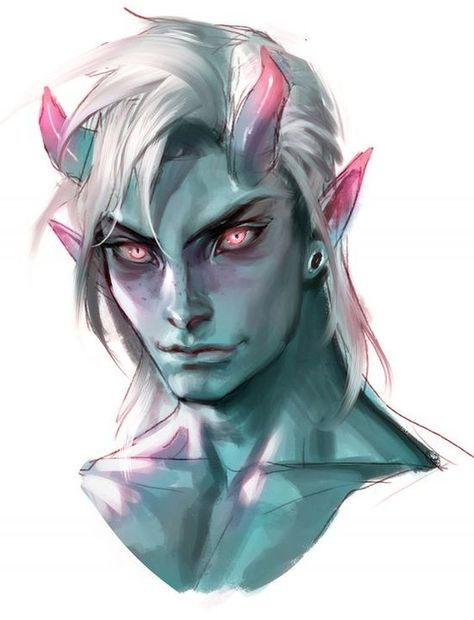 Pink Tiefling Male, Tiefling Pink, Moon Godlike, Water Genasi Male, Pink Tiefling, Water Genasi, Dnd Art, Arte Sketchbook, Wow Art