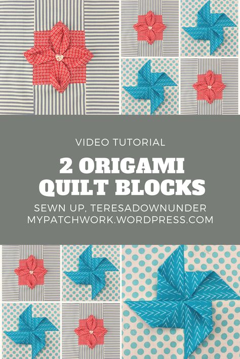 How to make 2 origami quilt blocks Learn in just over 4 minutes how to make 2 origami quilt blocks: If you enjoy my videos and tutorials: following my blog – Look for the follow button and don’t mi… Origami Quilt Blocks, Folded Patchwork, Origami Quilt, Quilt Videos, Textured Quilt, Pinwheel Block, Quilt Borders, Origami Fashion, Fabric Origami