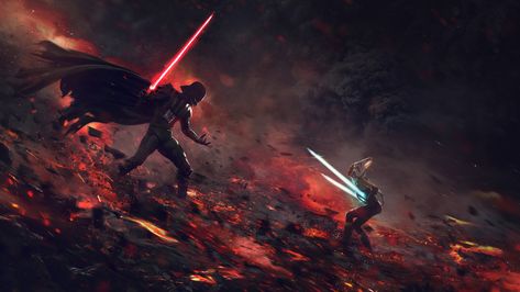 Darth Vader Vs Ahsoka, Vader Wallpaper, Darth Vader Wallpaper, Star Wars Background, Star Wars Wallpaper, Star Wars Fan Art, Ahsoka Tano, Star Wars Pictures, Star Wars Darth Vader