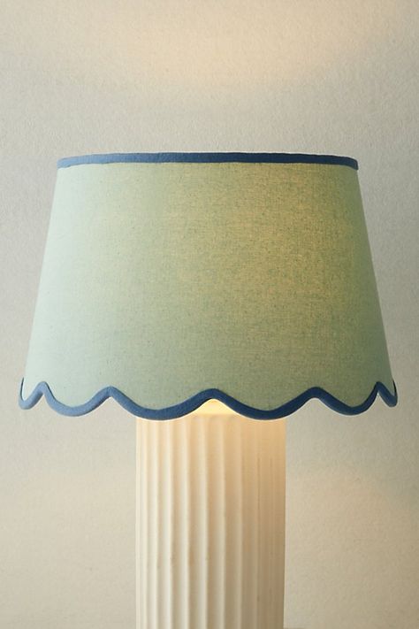 Dress up your favorite lamp with this femme-inspired shade finished with a wavy, scalloped trim. Available exclusively at Urban Outfitters. Features Scalloped table lamp shade Pairs with a lamp base and cord kit - sold separately UO exclusive Content + Care Assembly required - assembly instructions and hardware are included Fabric Spot clean Imported Size Dimensions: 13.5" dia x 8.5" h Weight: 1.8 lbs Shipping package dimensions: 14.5" l x 14.5" w x 10" h Shipping package weight: 2.91 lbs | Scal Small Living Room Lamps, Beautiful Flush Mount Lighting, Table Side Lamp, Urban Outfitters Nursery, Bedroom Lamp Shades, Teal Table Lamp, Rechargable Table Lamp, Lamp Shade Inspiration, Patterned Lamp Shade