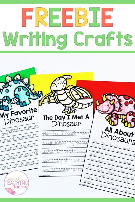 Are you looking for a free writing craft? Perhaps a free writing lesson idea or free writing activity? These dinosaur writing crafts are perfect for narrative writing, informational writing, and opinion writing lessons, and would look cute as a bulletin board display or door decor. These free printable activities are great for kindergarten, first grade, and second grade writing lessons, writing centers, or writer's workshop. Teaching Narrative Writing, Second Grade Writing, Writing Checks, Third Grade Resources, Writing Centers, Free Printable Activities, Literacy Lessons, Writer's Workshop, Free Writing