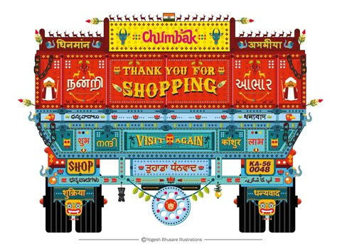 Truck Art for Billing counter (Test For Chumbak) on Behance Indian Illustration, Food Truck Design, Truck Art, Truck Design, Pop Art Painting, Logo Illustration, Food Poster, India Art, Graphic Design Posters