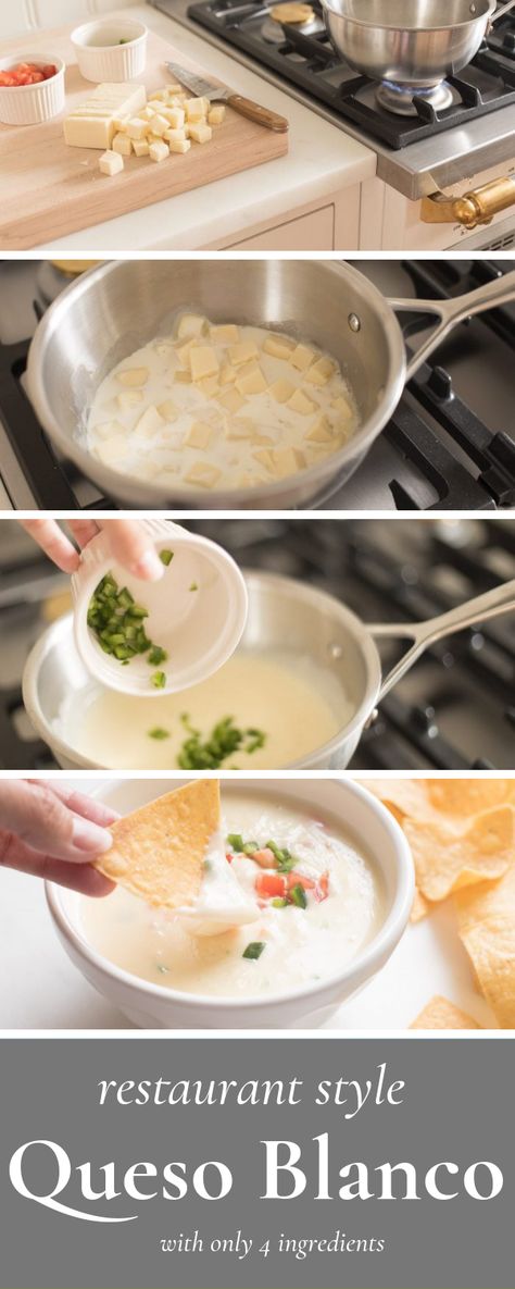 Restaurant Style White Queso Dip, White Queso Dip, Queso Fresco Cheese, White Queso, Restaurant Appetizers, Queso Dip Recipes, Mexican Appetizers, Queso Recipe, Blanco White