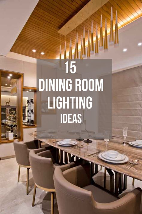 15 dining room lighting ideas from homes featured on the blog. From ethnic to modern, contemporary to minimalist, cluster to pendants, you will find them all here. Seen here is a room designed by Inceppt Design Studio. Dinner Table Light, Dinning Lights Ideas Modern, Dining Table Lamps Hanging, Dining Room Lighting Over Table Modern, Dining Table Lighting Ideas, Dining Area Lighting, Dining Room Design Minimalist, Contemporary Dining Room Lighting, Dining Room Ceiling Design