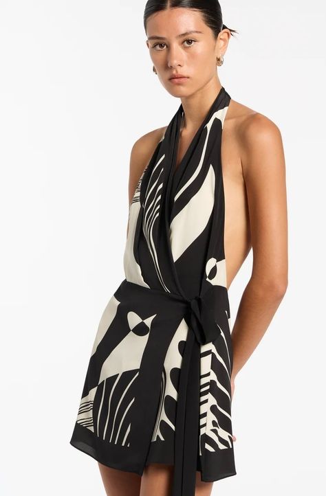 Realisme wrap halter mini Sir the label | Dress Hire | Designerex White Backless Dress, Abstract Monochrome, Flower Midi Dress, Monochrome Print, Sir The Label, Dress Hire, Dress Night Out, Amanda Dress, Monochrome Prints