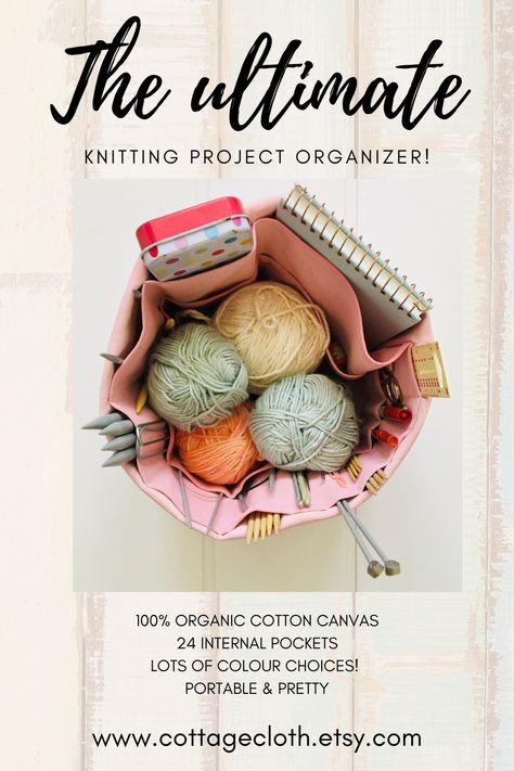 Crochet Hook Organizer Pattern Free, Diy Knitting Project Bag, Project Bags For Knitting, Knitting Needle Storage Michaels Stores, Knitting Tools Accessories, Knitting Bags Organizer, Knitting Organization, Project Organization, Sustainable Textiles