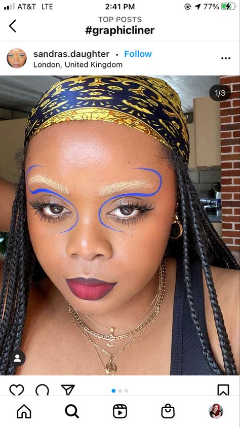 Color Block Eyeshadow, Color Block Braids, Color Block Makeup, Color Eyeliner Black Women, Blue Eyeliner Makeup Black Women, Colorful Eyeliner Black Women, Blue Graphic Makeup, Monochromatic Makeup, Work Makeup