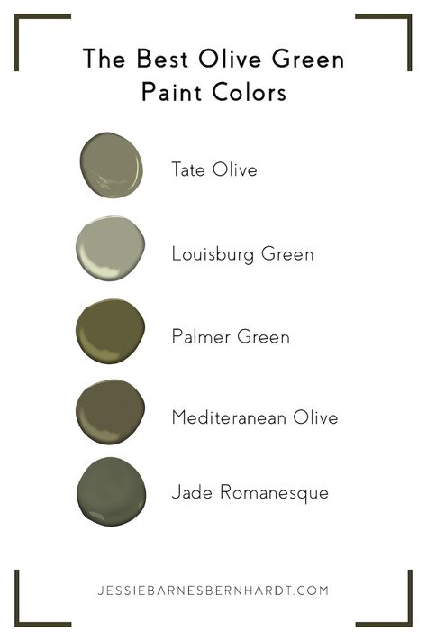 The Best Olive Green Paint Colors | Jessie Bernhardt — Jessie Barnes Bernhardt Best Olive Green Paint Color, Olive Green Paint Colors, Olive Green Rooms, Olive Green Bathrooms, Olive Green Paint, Green Boys Room, Olive Green Bedrooms, Green Bedroom Furniture, Olive Green Paints