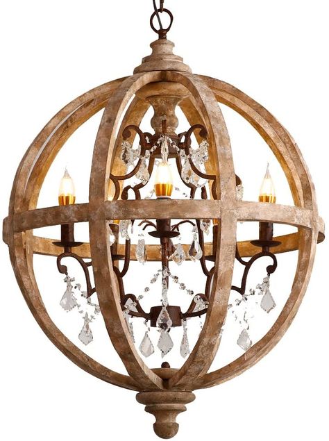 Orb Chandelier, Farmhouse Chandeliers, Cage Chandelier, Wooden Chandelier, Chandelier Crystal, Farmhouse Chandelier, Wooden Ceilings, Globe Chandelier, 5 Light Chandelier