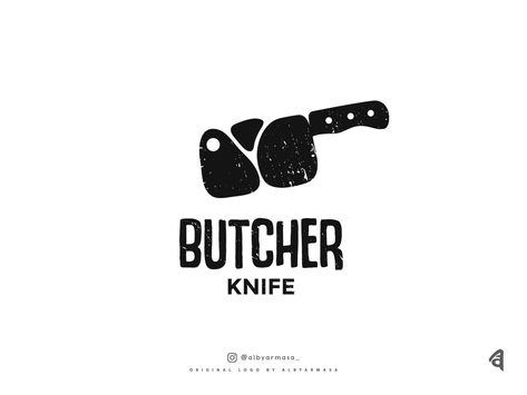 butcher knife logo concept by Alby armasa on Dribbble Logo Design Kitchen, Knife Logo, Puzzle Logo, Meat Store, Grill Logo, Chef Logo, Kitchen Logo, Meat Shop, Text Logo Design