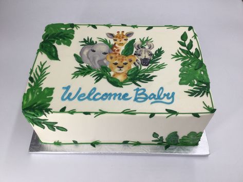 Safari Baby Shower Boy Cake, Safari Sheet Cake, Jungle Theme Baby Shower Cake, Jungle Baby Shower Cake, Baby Shower Sheet Cakes, Pastel Rectangular, Safari Baby Shower Cake, Barney Birthday, Safari Baby Shower Boy