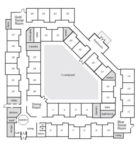 Prison Floor Plan Design, Prison Architect Layout, Assisted Living Floor Plans, Prison Architect, Hotel Layout, Living Layout, Architect Ideas, School Floor Plan, Hotel Floor Plan