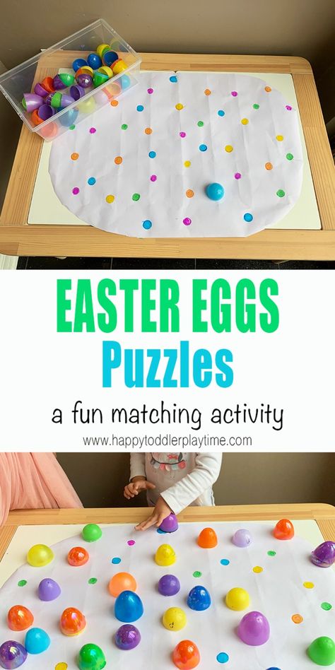 Easter Egg Puzzle - HAPPY TODDLER PLAYTIME Easter Science For Toddlers, Easter Fine Motor Activities For Toddlers, Toddler Easter Ideas, Easter Crafts Kindergarten, Easter Toddler Activities, Easter Activities For Preschoolers, Easter Preschool Activities, Easter Activities For Toddlers, Easter Activities For Preschool