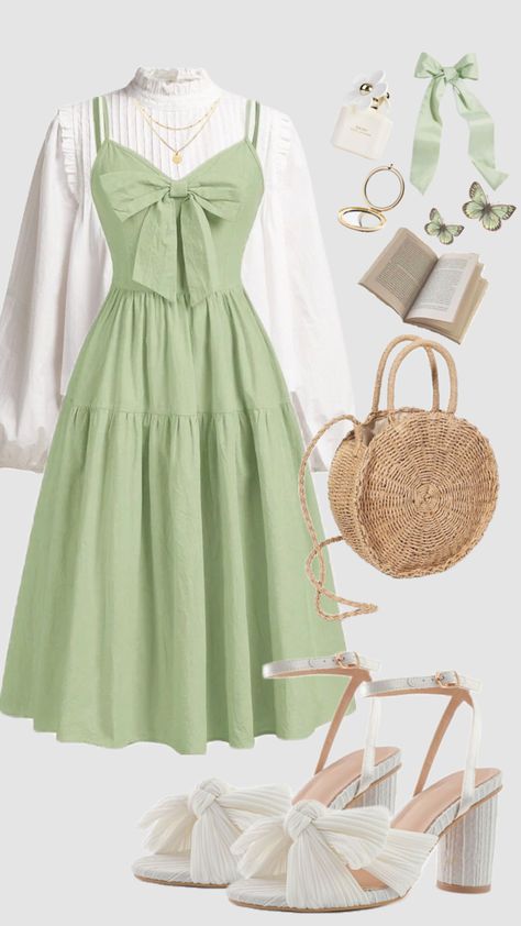 #cottagecore #cottagecoreaesthetic #modest #modestfashion #sagegreen #greenaesthetic #churchoutfit #spring #aesthetic #summer #outfit #dress #picnic #outfitinspo #vintage #beauty Modest Girly Outfits, Modesty Outfits, Cute Modest Outfits, Cute Dress Outfits, Modest Dresses Casual, Casual Day Outfits, Quick Outfits, Easy Trendy Outfits, Modest Fashion Outfits