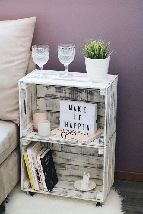 Crates Ideas Wooden Diy, Decorating With Wooden Crates, Wooden Crate Ideas, Crate Challenge, Wooden Crates Projects, Crates Ideas, Wooden Crate Furniture, Crate Decor, Diy Wooden Crate