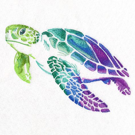 Spectrums of the Ocean Sea Turtle | Urban Threads: Unique and Awesome Embroidery Designs Embroidery Sea Turtle, Aquatic Embroidery, Sea Turtle Embroidery, Turtle Embroidery, Beach Embroidery, Mens Cards, Embroidery Lessons, Waffle Weave Towels, Animal Embroidery Designs