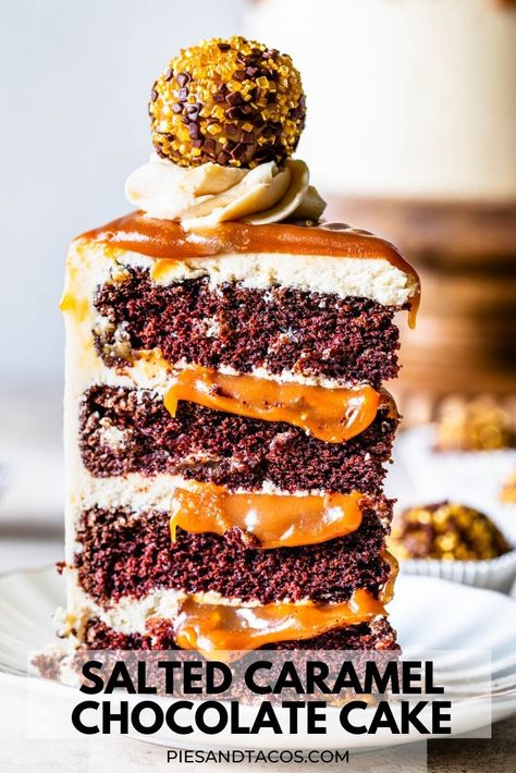 Salted Caramel Chocolate Cake #cake #chocolate #saltedcaramel #layercake #dessert #caramel #brigadeiro Caramel Cake Filling, Best Cake Flavours, Caramel Chocolate Cake, Salted Caramel Chocolate Cake, Caramel Cake Recipe, Recipe Cheesecake, Chocolate Caramel Cake, Salted Caramel Cake, Cheesecake Dessert