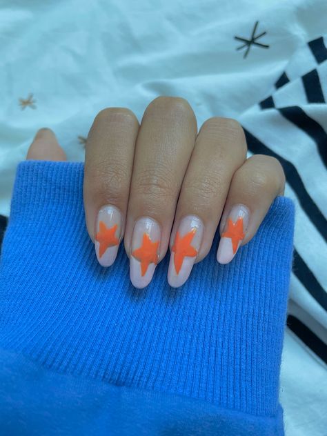 Orange Star Nails, Nails Stars, Nail Sets, Star Nails, Orange Nails, Funky Nails, Summer Nail, Summer Nails, Lilac