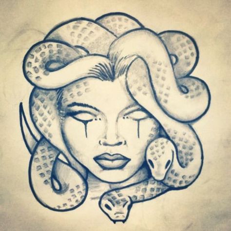 For a while I've been looking for a badass feminist tattoo that wasn't I credibly obvious. Just today I read the medusa myth and realized she is my feminist tattoo. I've been looking at different ideas for her and this is one of my favorite. Medusa was, at first, a priestess of Athena. She was turned by her goddess into a Gorgon to (from a woman's perspective) protect her from other men. She would turn them to stone. Her head was placed outside of sanctuaries for women in ancient Greece. Medusa Head Tattoo Design, Malik Roberts, Medusa Head Tattoo, Medusa Sketch, Versace Tattoo, Head Tattoo Design, Medusa Artwork, Medusa Tattoo Design, Medusa Art