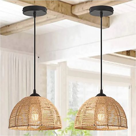 Kitchen Island Lighting Rattan, Homestay Ideas, Woven Light Fixture, Bamboo Dome, Bohemian Light Fixtures, Room Amazon, Rattan Light Fixture, Brooklyn House, Island Bedroom