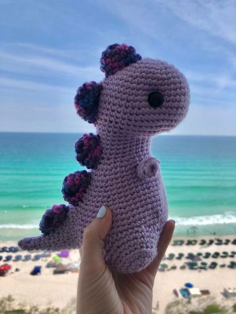 Crochet Purple Dinosaur, Crochet Projects Purple, Purple Crochet Animals, Purple Crochet Plushies, Crochet Ideas Purple, Purple Yarn Crochet Projects, Purple Crochet Ideas, Purple Crochet Projects, Purple Amigurumi