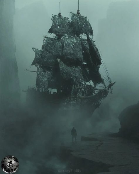 Flying Dutchman Ship, Deep Sea Aesthetic, Davy Jones Pirates, Ghost Ship Art, Ghost Ships, Pirate Ship Art, On Stranger Tides, Pirate Island, Navi A Vela