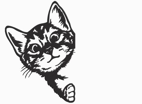 Download an embroidery design of a cat peeking around a Cat Peeking Around Corner, Free Halloween Font, Peeking Around Corner, Cat Peaking, Free Spooky Fonts, Embroidery Designs 2023, Corner Drawing, Cute Cat Embroidery, Corner Embroidery