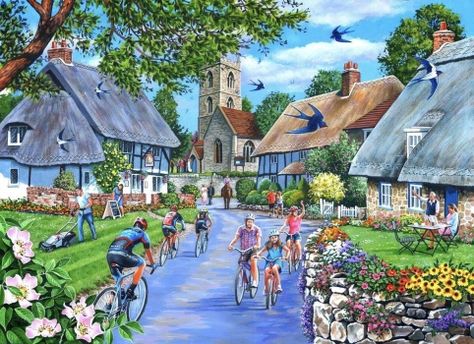 Jigsaw Puzzle | 140 pieces | Sunday Morning | Jigidi Best Jigsaw, Large Puzzle Pieces, Free Jigsaw Puzzles, Chinese Art Painting, Retro Artwork, Free Online Jigsaw Puzzles, Nostalgic Art, Cottage Art, Jigsaws