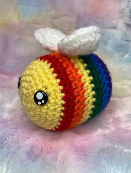 Fluffy Bee, Bumblebee Crochet, Hooked By Robin, Crocheted Rainbow, Bee Pillow, Bee Plush, Amigurumi Bee, Turtle Plush, Crochet Rainbow