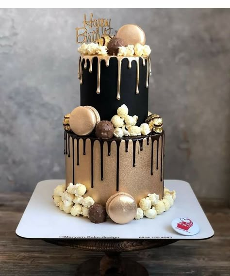 Men’s Birthday Cake 2 Tier, 2 Tier Mens Birthday Cake, 50th Birthday Cake 2 Tier, 18th Birthday Cake 2 Tier, Gatsby Cake Birthday, Gatsby Party Cake, 30th Birthday Cakes Ideas For Women, Torte Schwarz Gold, 2 Tier Birthday Cake For Women