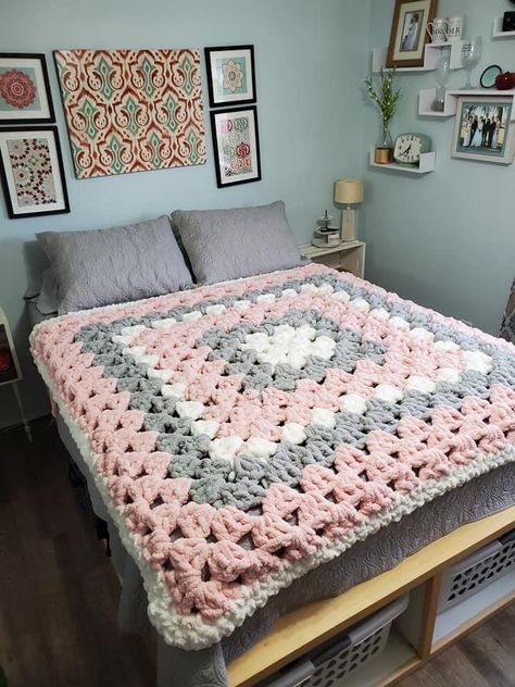 Chenile Blanket, Massive Crochet Blanket, Huge Granny Square Blanket, Chunky Crochet Blanket Pattern Maroon And Blue, Crochet Bed Cover Thick, Cotton Yarn Granny Square.blanket, Crochet Tote Pattern, Crochet Mat, Crochet Granny Square Blanket