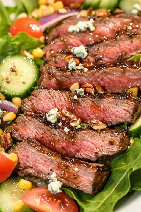 Steak Salad - Insanely Good London Broil Salad, Black And Blue Steak Salad, Steak Spinach Salad, Ribeye Steak Salad, Salad Recipes With Steak, Grilled Steak Salad Recipes, Steak Salad Ideas, Steak And Salad Dinner, Steak Salad Recipes For Dinner