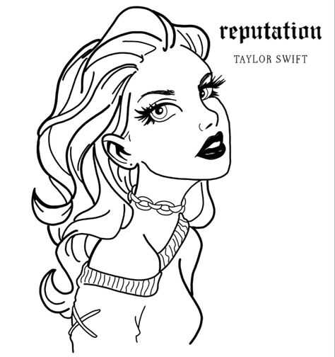 Taylor Swift Cartoon Drawing, Taylor Swift Coloring Pages Reputation, Taylor Swift Reputation Drawing, Reputation Fanart, Reputation Drawing, Taylor Swift Drawing Easy, Taylor Tattoo, Reputation Aesthetic, Taylor Swift Drawing