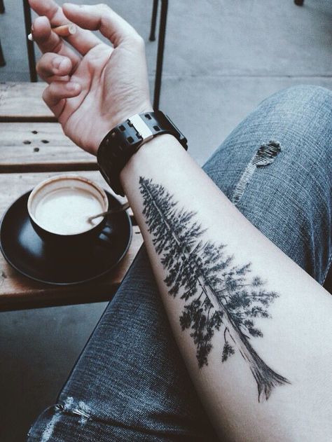 Tree Leg Tattoo, Arm Cuff Tattoo, Redwood Tattoo, Moutain Tattoos, Pnw Tattoo, Tree Sleeve Tattoo, Tree Tattoo Forearm, Tree Tattoo Arm, Tree Tattoo Men