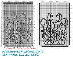 Free filet crochet pattern curtains with tulips flowers - free filet crochet patterns download Crochet For Children, Free Filet Crochet Patterns, Filet Crochet Patterns, Pattern Curtains, Graph Crochet, Curtain Patterns, Kites, Tulips Flowers, Filet Crochet