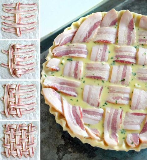 Make Ahead Breakfast Pie with Lattice Bacon Crust Make Ahead Bacon, Breakfast Recipes For A Crowd, Breakfast For Dinner Recipes, Breakfast Pie Recipes, Bacon Lattice, Egg Muffins Breakfast Healthy, Breakfast Casserole With Biscuits, Recipes For A Crowd, Slow Cooker Breakfast Casserole