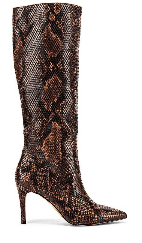 Steve Madden Kinga Boot in Brown Snake | REVOLVE Snake Skin Boots Outfit, Brown Snake Boots, Snakeskin Boots Outfit, Snake Skin Boots, Chocolate Brown Dress, Neutral Bag, Brown Snake, Snakeskin Boots, Animal Print Scarf