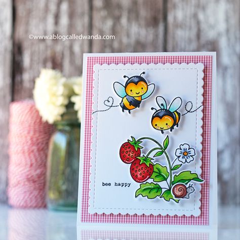 Garden Strawberry, Hello Bluebird, Bee Wings, Bee Cards, Happy Cards, Wink Of Stella, Copic Coloring, Bee Happy, Animal Cards