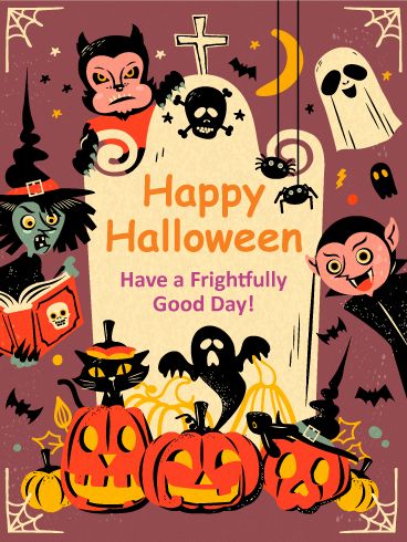 Frightfully Good Day Vintage Halloween Card Old Fashioned Halloween, Vintage Halloween Cards, Halloween Playlist, Uhyggelig Halloween, Dulces Halloween, Photo Halloween, Poster Halloween, Halloween Printables Free, Carte Halloween