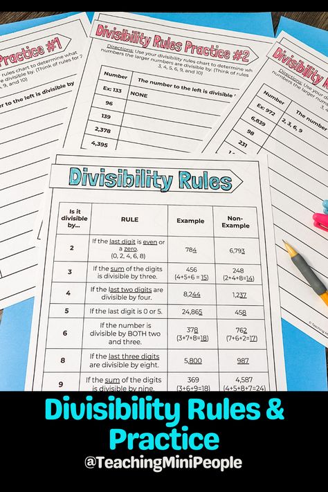 These Rules of Divisibility Worksheets are perfect for learning all about factors and quickly dividing. Grab your worksheets today! #math #4thgrade #factors Divisibility Rules Chart, Divisibility Rules, Mathematics Games, Simplifying Fractions, 6th Grade Math, Number Sense, Middle School Math, Pin Ideas, Grade 5