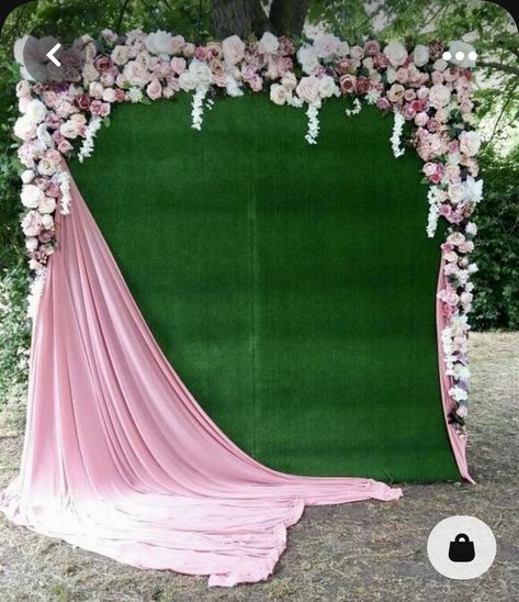 Pink And Green Backdrop, Green Backdrop With Flowers, Pelamin Nikah, Bride To Be Decorations, Flower Wall Rental, Baby Birthday Photoshoot, Grass Backdrops, Coin Photo, Colorful Room Decor