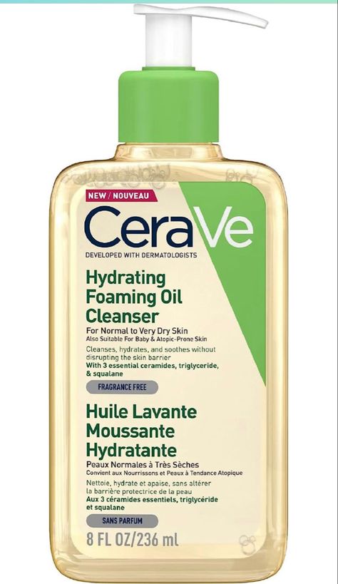 Developed with Dermatologists, CeraVe Hydrating Foaming Oil Cleanser gently cleanses while providing nourishing comfort that leaves skin on the face & body looking healthy and feeling refreshed. Also suitable for sensitive and atopic-prone skin. Filled with hydration boosting ingredients; 3 Essential Ceramides, Glycerin, Hyaluronic Acid, Squalane & Triglyceride, this cleanser gently removes dirt while maintaining the skin's protective barrier. Non-comedogenic. Fragrance free. Gynaecologist teste Hydrating Foaming Oil Cleanser, Cerave Cleanser, Cerave Moisturizing Lotion, Squalane Oil, Micellar Cleansing Water, Hydrating Cleanser, Benzoic Acid, Oil Cleanser, Foam Cleanser