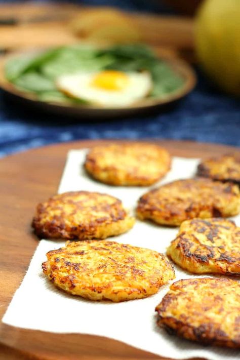 These Spaghetti Squash Apple Fritters are a quick, easy and healthy side dish that goes with any meal.   Sweet, savory and light, these fritters are Grain free, dairy free, Whole30 friendly and Paleo.  A great use for leftover spaghetti squash! Leftover Spaghetti Squash, Squash Patties, Ray Peat, Easy Spaghetti Squash, Squash Fritters, Leftover Spaghetti, Paleo Sides, Easy Spaghetti, Whole 30 Breakfast