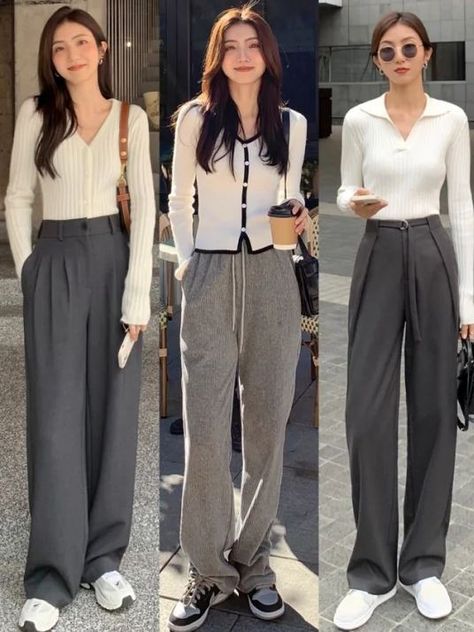 Trousers Outfit Casual Korean, Trousers Outfit For Women Korean, Parisian Style Office, Semi Formal Outfits For Women Summer, Simple Chic Outfits Minimal Classic, Korean Trousers Outfit, Building Closet, Semi Formal Attire For Women, Korean Spring Outfits