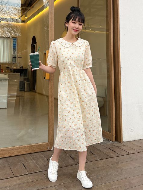 Cotton Dresses Summer Casual, Collared Dress Outfit, Summer Dresses Shein, Cute Modest Outfits Summer, Cotton Dress Ideas, Collar Dresses For Women, Cute Dresses Modest, Simple Floral Dress, Simple Cotton Dress