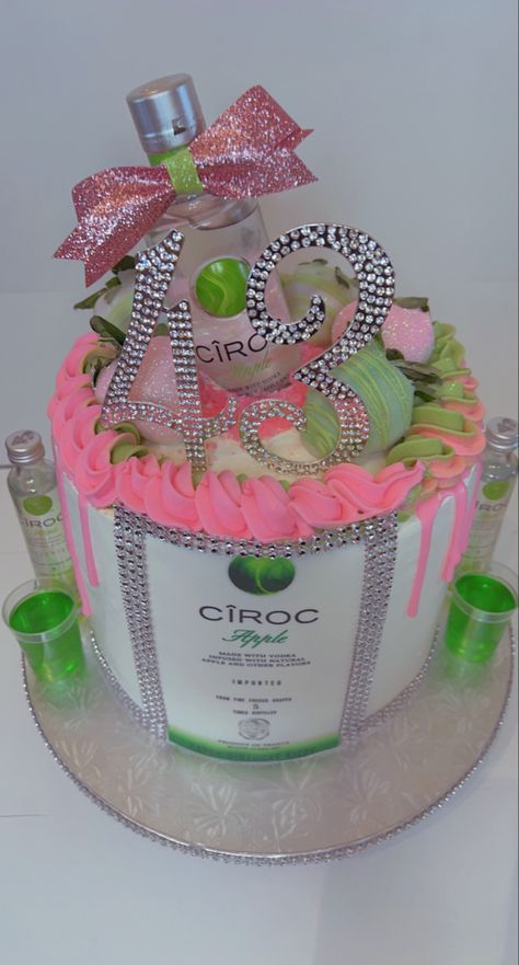 43 Birthday Cake For Women, 43 Birthday For Women Cake, 48th Birthday Cake, Ciroc Cake, Apple Jello Shots, Glitter Strawberries, Ciroc Bottle, Cakes 2023, Crown Royal Apple