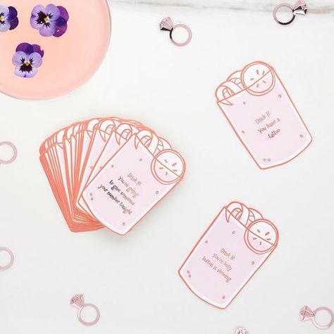 Hen Party Drinking Game, Bridal Shower Party Games, Blush Rose Gold Hen Party, Bachelorette Party Ga Hen Party Decorations, Gold Bachelorette Party, Gold Bachelorette, Fun Drinking Games, Drink If, Party Card Games, Hen Party Games, Bride To Be Sash, Bachelorette Games